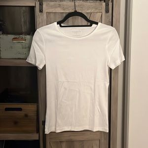 TALBOTS White Crew Neck Short Sleeve 100% Cotton Classic Tee,Petite